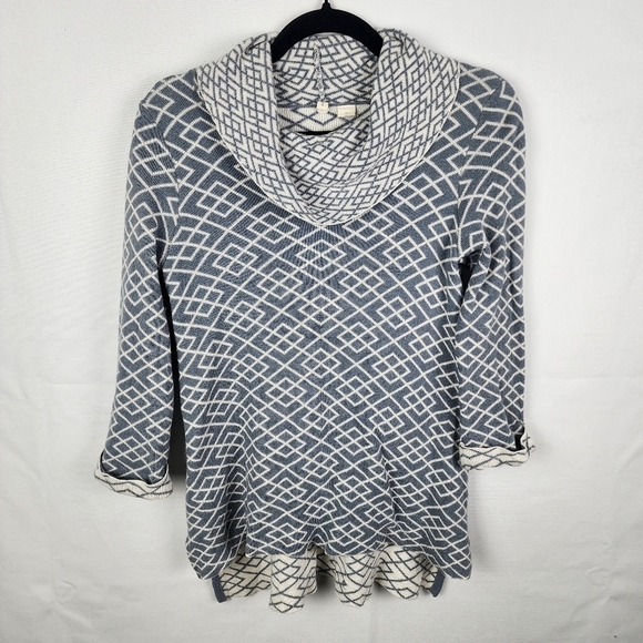 Anthropologie Moth Alpaca Blend Geometric Print Galena Cowl Neck Sweater Size XS - Picture 2 of 8